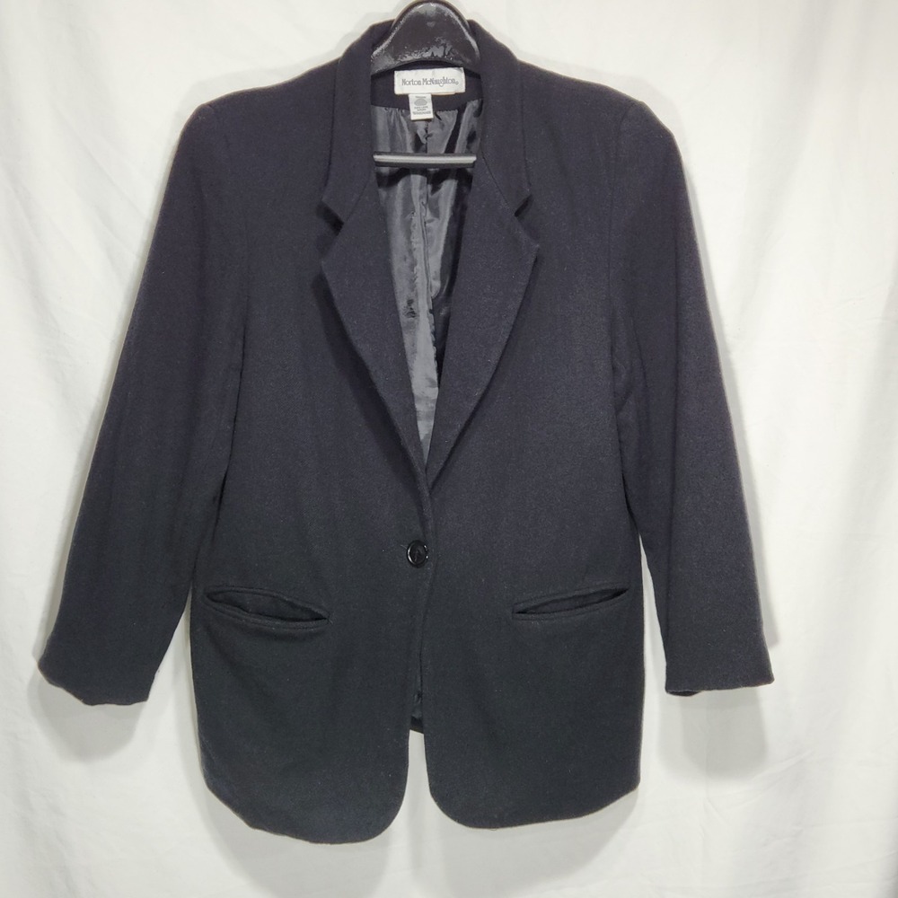 Norton McNaughton Womens Blazer‎ Size 16 Black 100% Wool